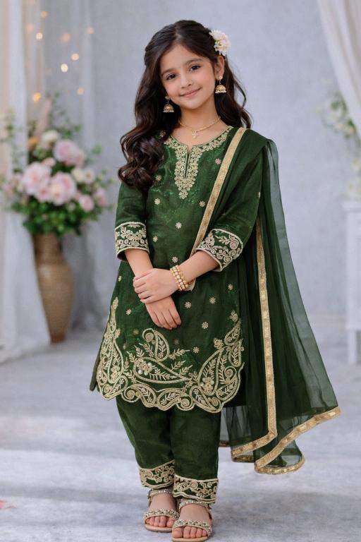 Ramzan Eid Special Silk Green Wholesale kids fashion supplier in Pune